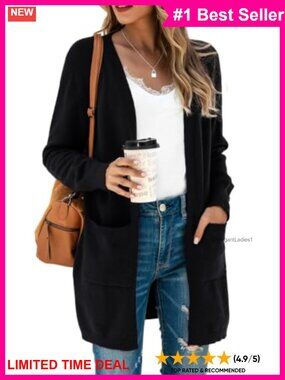 Long Sleeve Open Front Knit Cardigan Sweater with Pockets